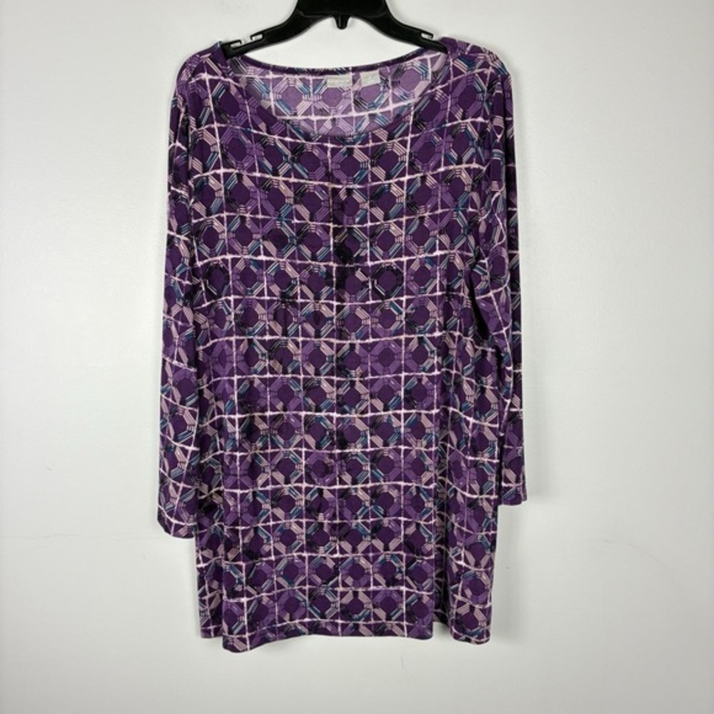 Chicos Travellers Stretch‎ Women's Tunic Top Purple Sz 2 Large Casual Lagenlook